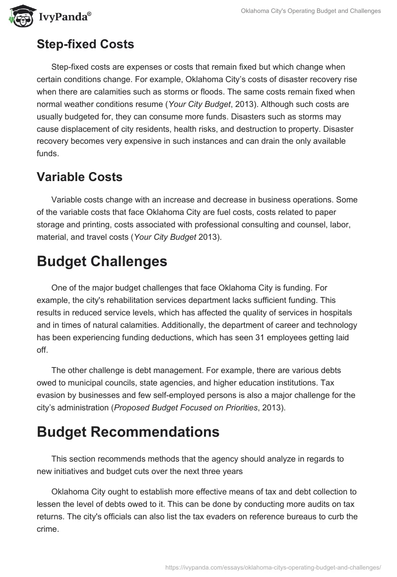Oklahoma City's Operating Budget and Challenges. Page 4