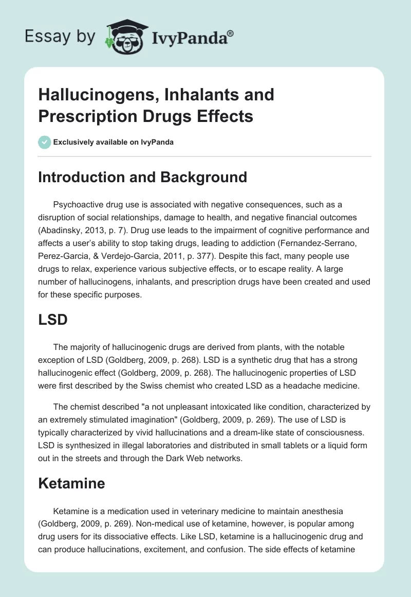 Hallucinogens, Inhalants and Prescription Drugs Effects. Page 1