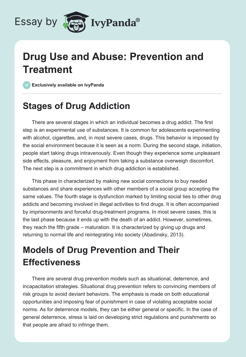 Drug Use and Abuse: Prevention and Treatment. Page 1