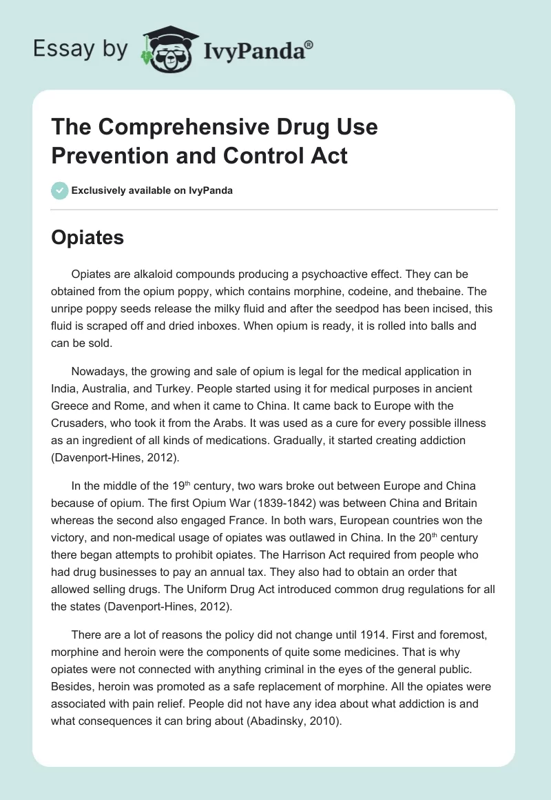 The Comprehensive Drug Use Prevention and Control Act. Page 1