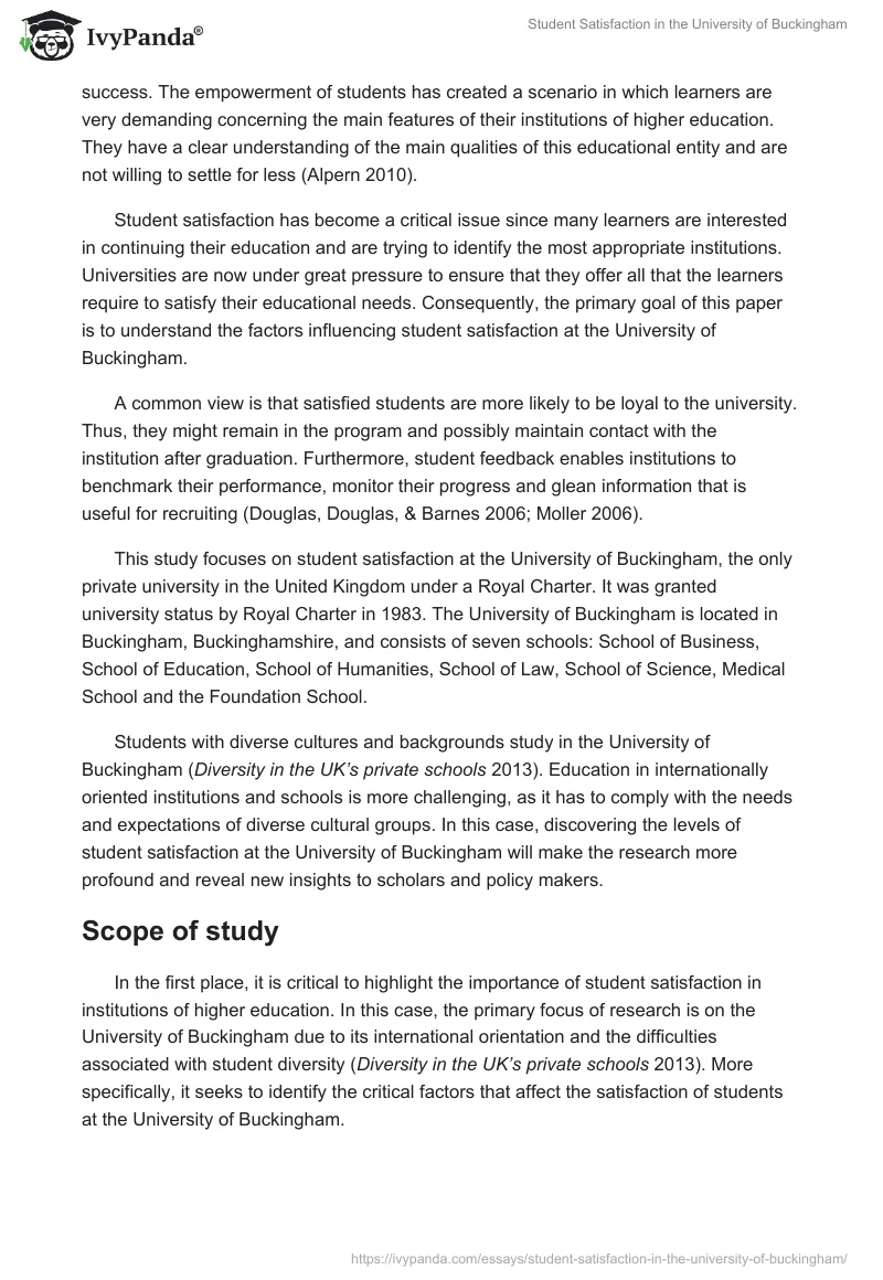 Student Satisfaction at the University of Buckingham. Page 2