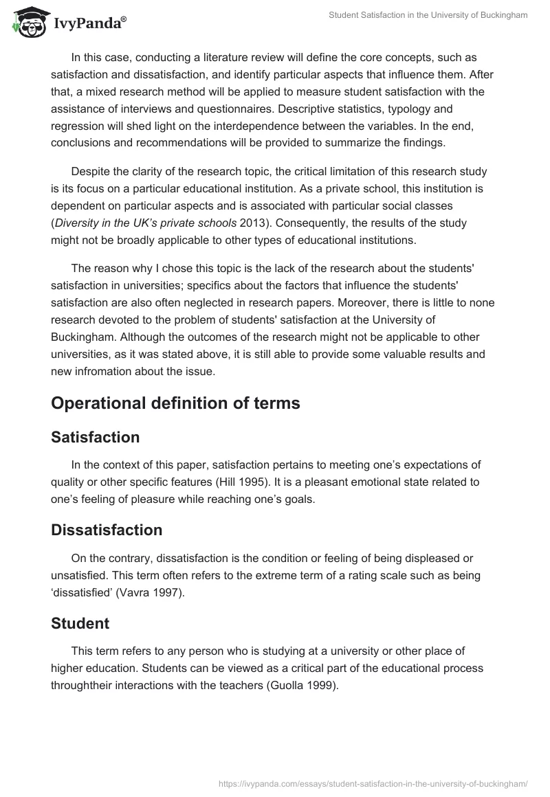 Student Satisfaction at the University of Buckingham. Page 3