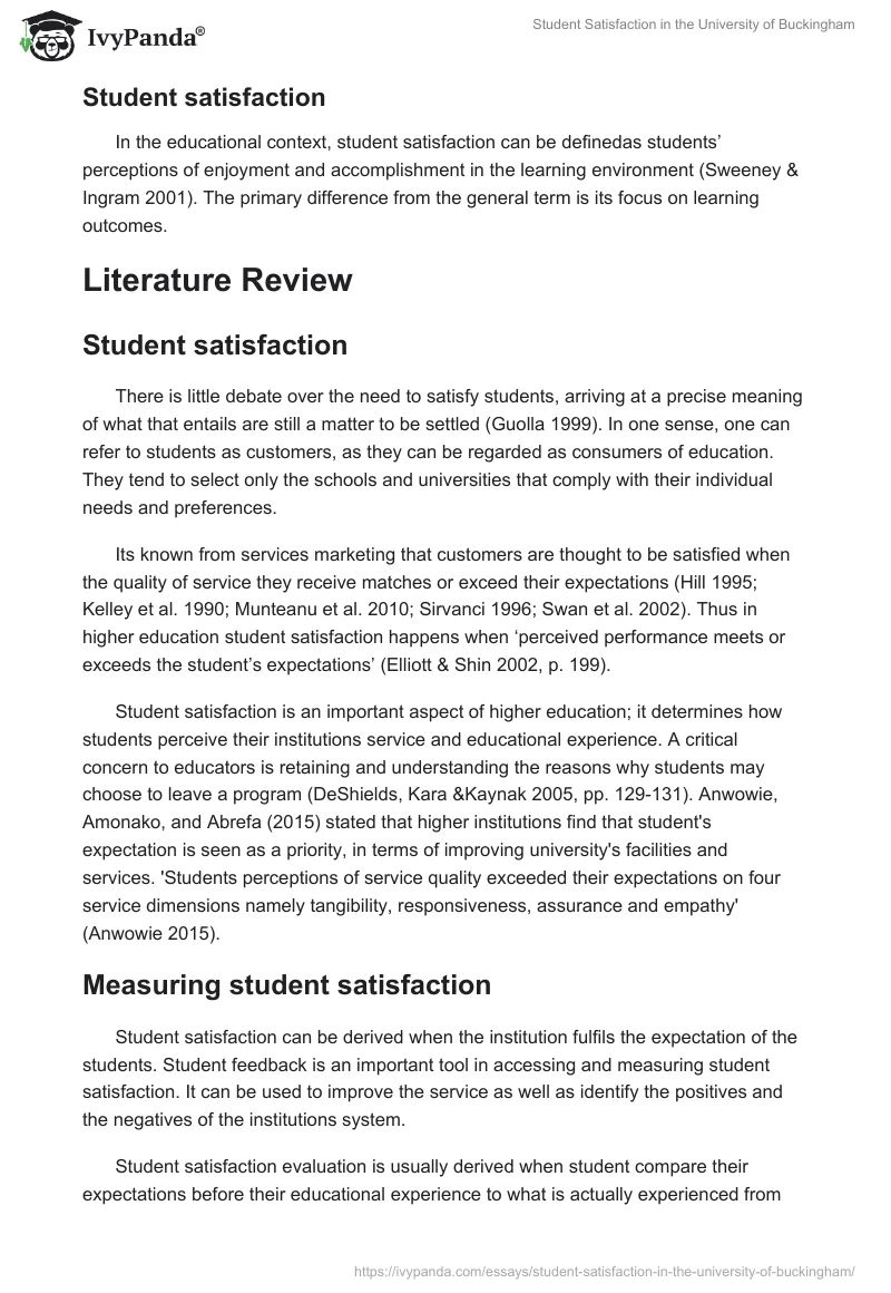 Student Satisfaction at the University of Buckingham. Page 4