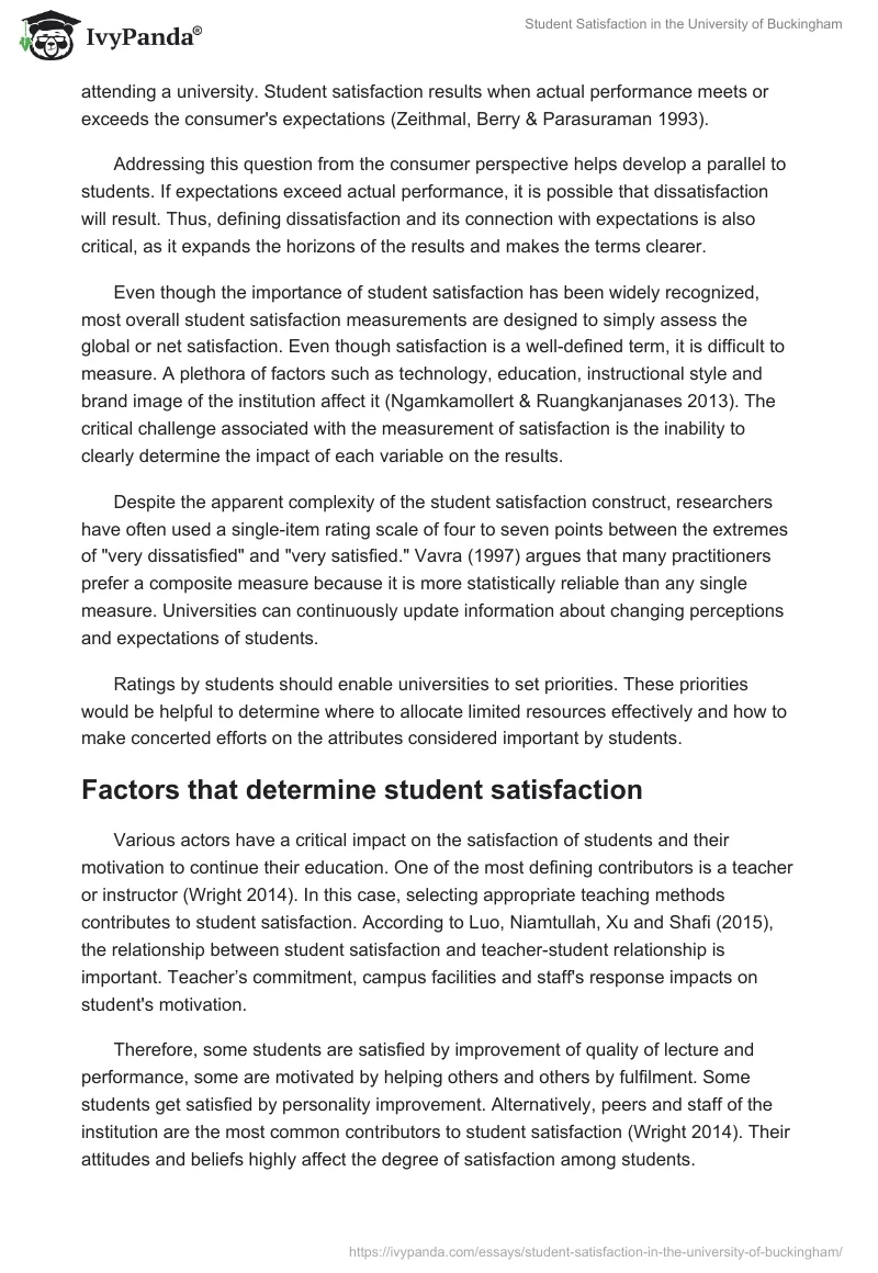 Student Satisfaction at the University of Buckingham. Page 5