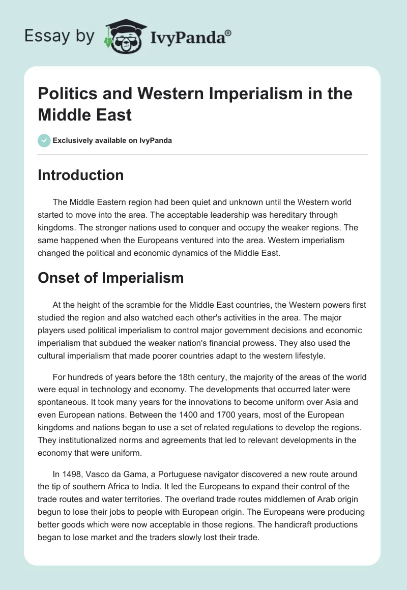 Politics and Western Imperialism in the Middle East. Page 1