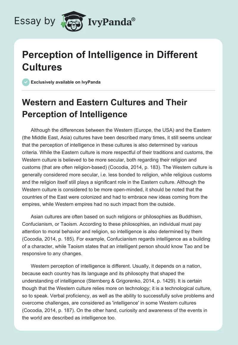 Perception of Intelligence in Different Cultures. Page 1