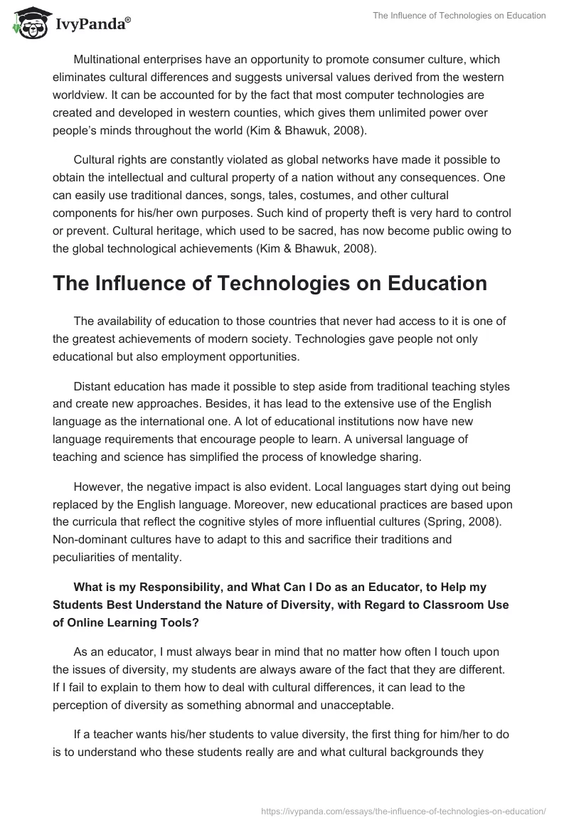 The Influence of Technologies on Education. Page 3
