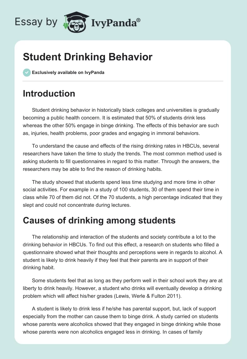 Student Drinking Behavior. Page 1