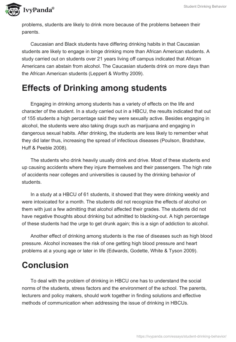 Student Drinking Behavior. Page 2