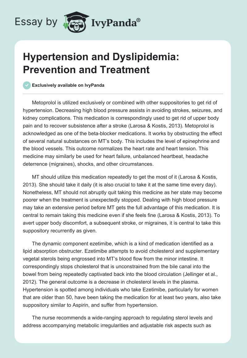Hypertension and Dyslipidemia: Prevention and Treatment. Page 1