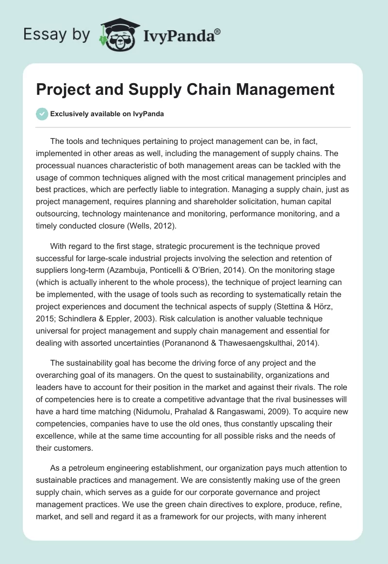 Project and Supply Chain Management. Page 1