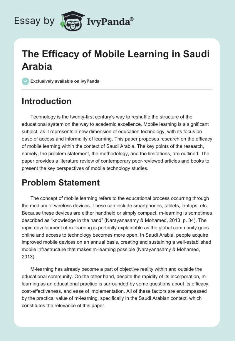 The Efficacy of Mobile Learning in Saudi Arabia. Page 1