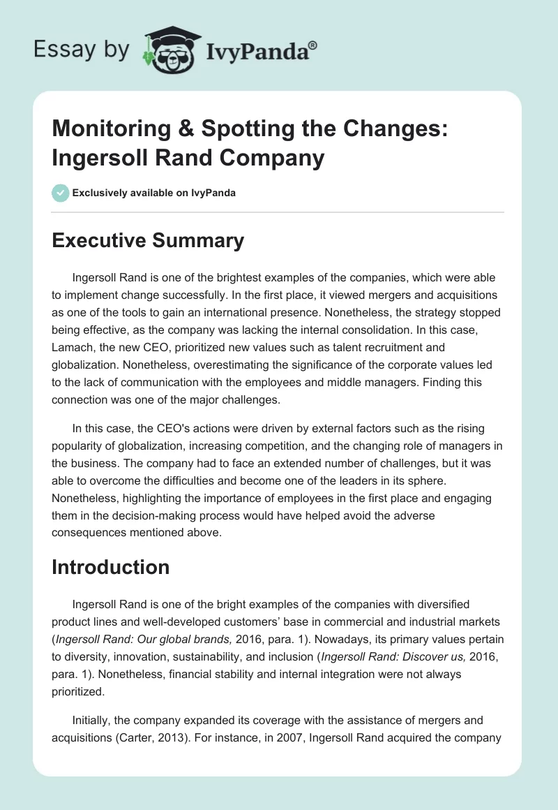 Monitoring & Spotting the Changes: Ingersoll Rand Company. Page 1