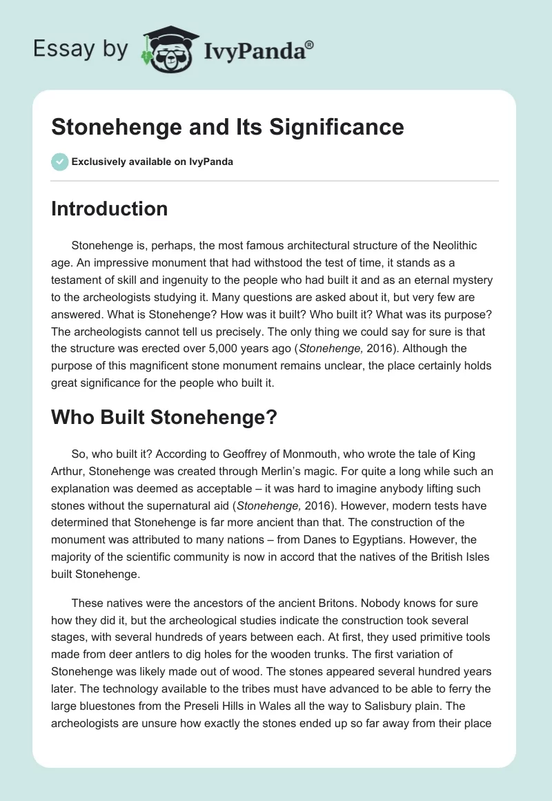 Stonehenge and Its Significance. Page 1