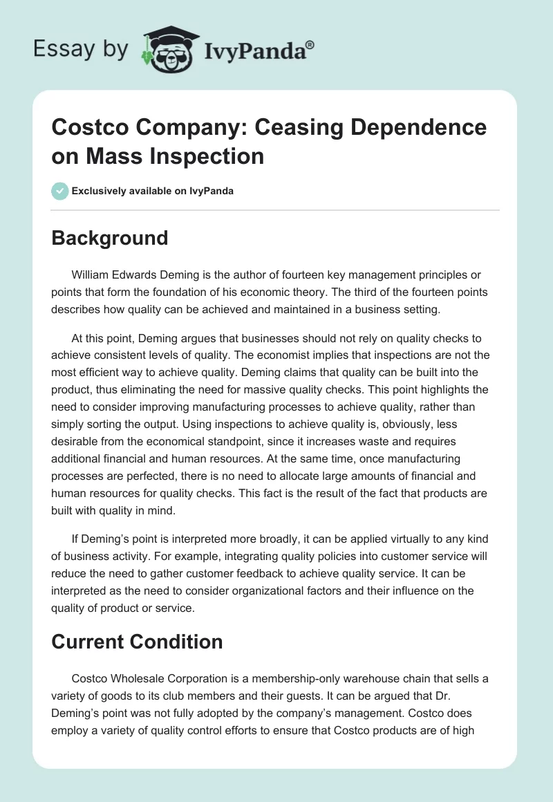 Costco Company: Ceasing Dependence on Mass Inspection. Page 1