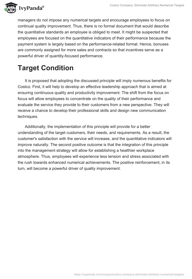 Costco Company: Eliminate Arbitrary Numerical Targets. Page 2