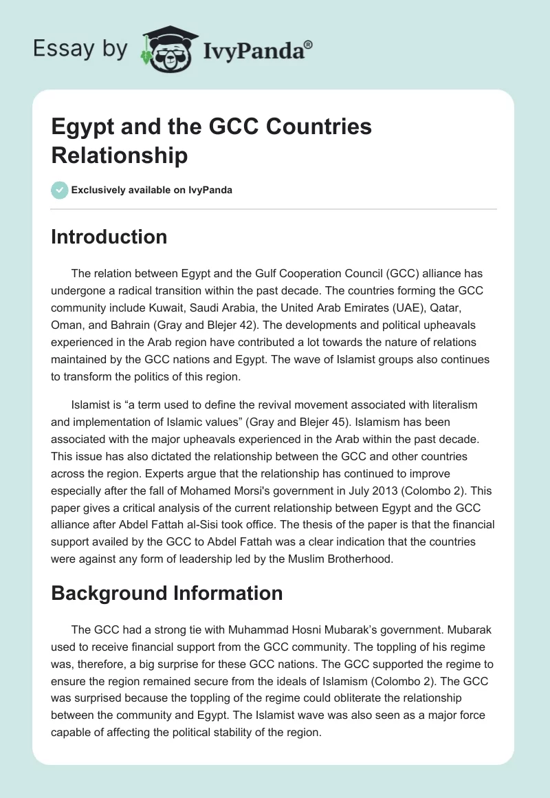Egypt and the GCC Countries Relationship. Page 1