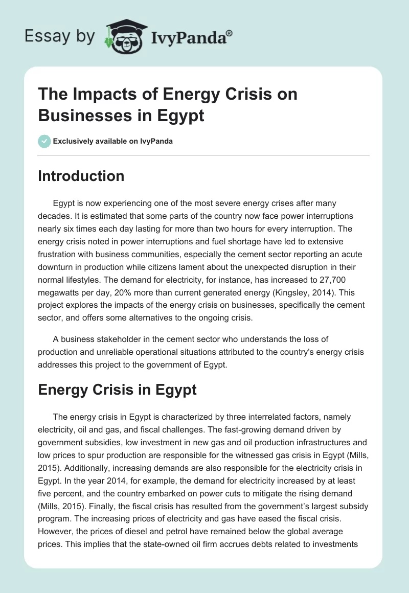 The Impacts of Energy Crisis on Businesses in Egypt. Page 1