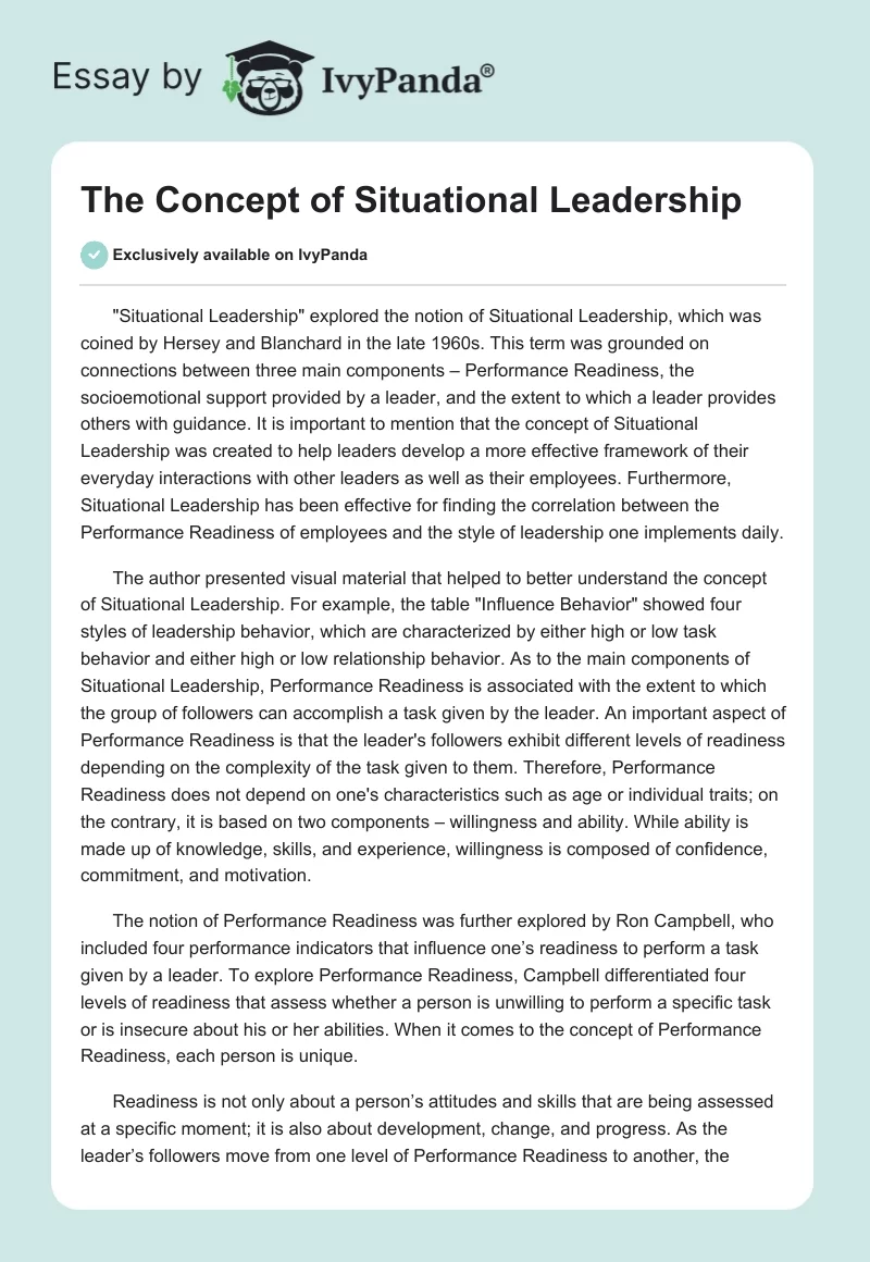 The Concept of Situational Leadership. Page 1
