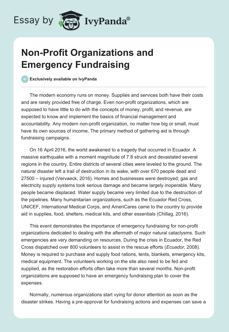Non-Profit Organizations and Emergency Fundraising. Page 1