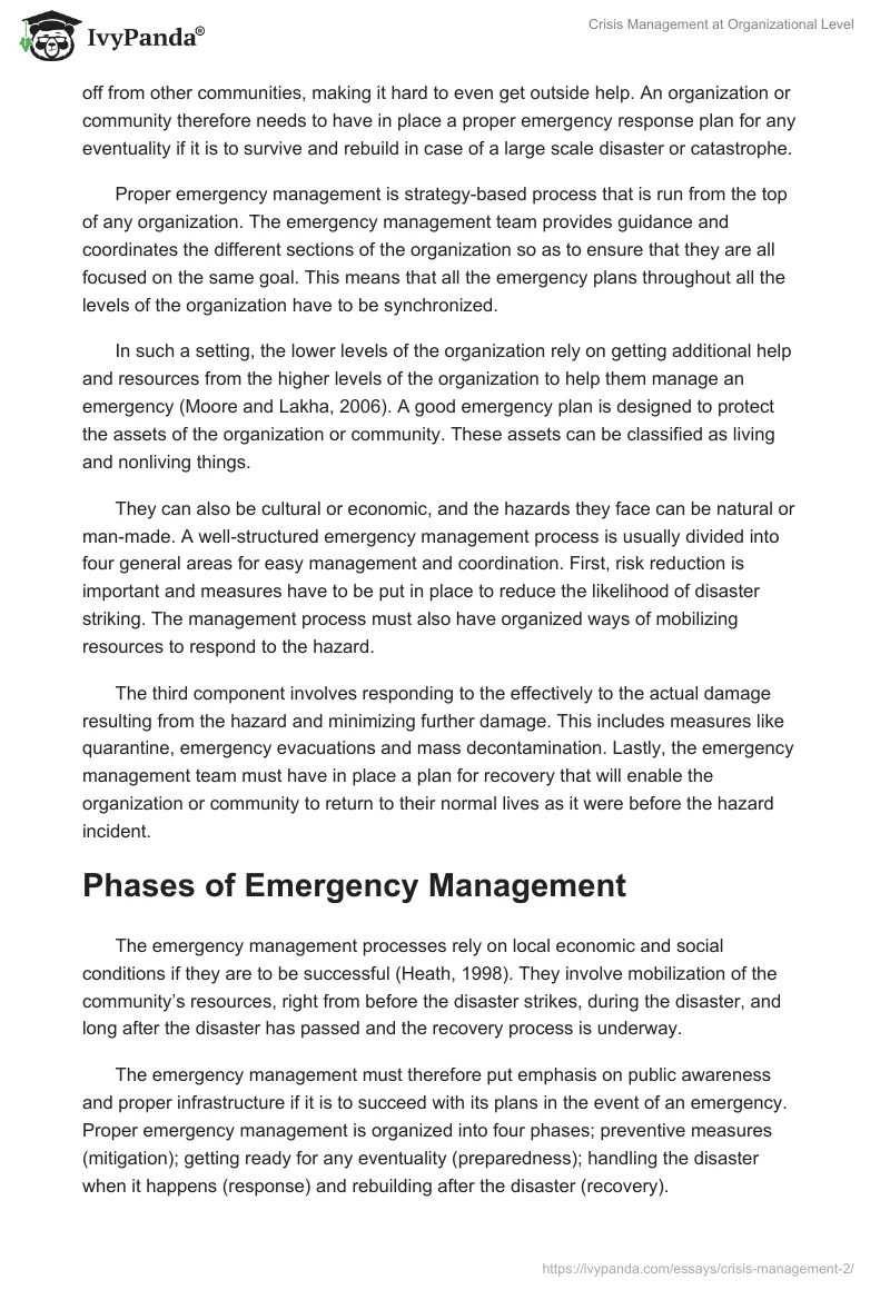 Crisis Management at Organizational Level. Page 2