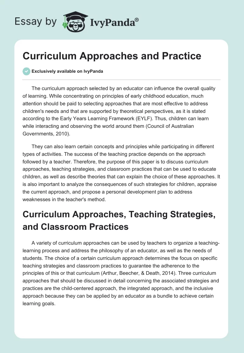 Curriculum Approaches and Practice. Page 1