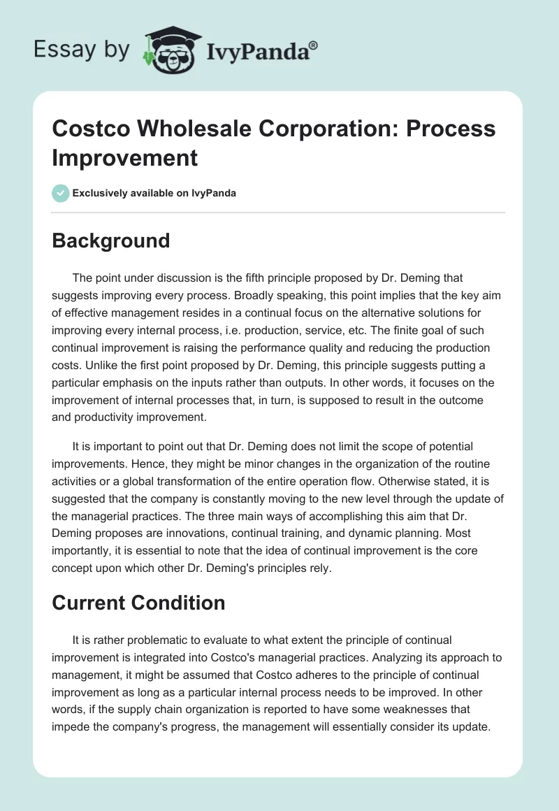 Costco Wholesale Corporation: Process Improvement. Page 1