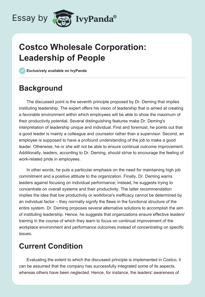 Costco Wholesale Corporation: Leadership of People. Page 1