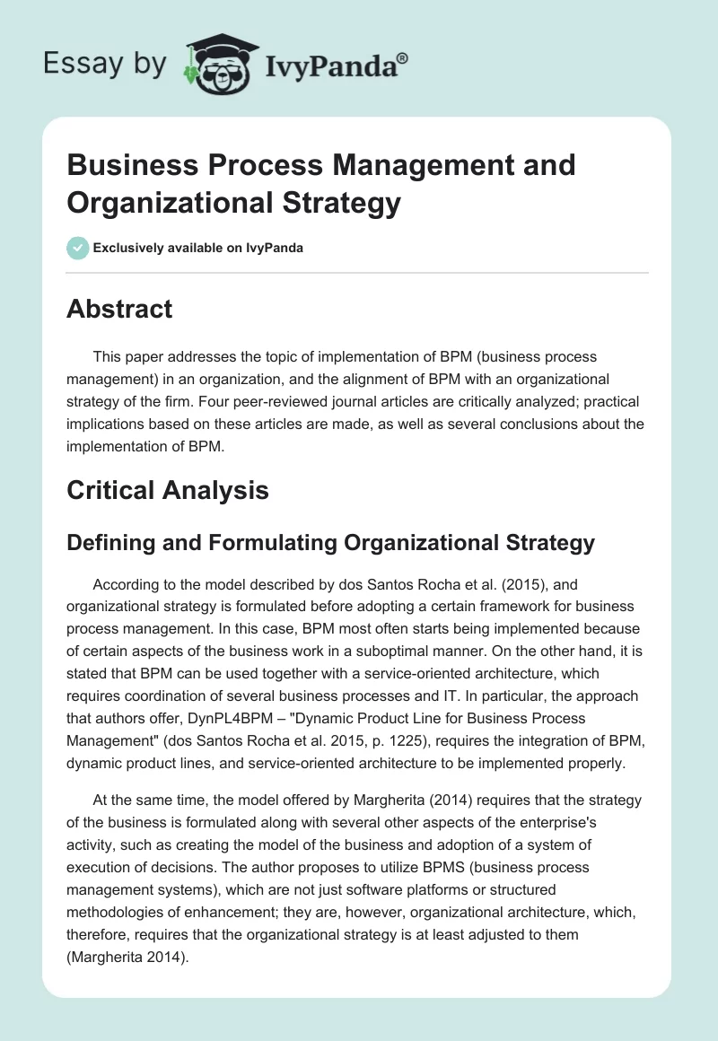 Business Process Management and Organizational Strategy. Page 1