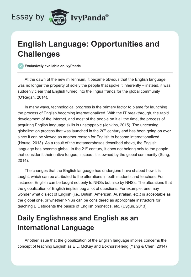 English Language: Opportunities and Challenges. Page 1