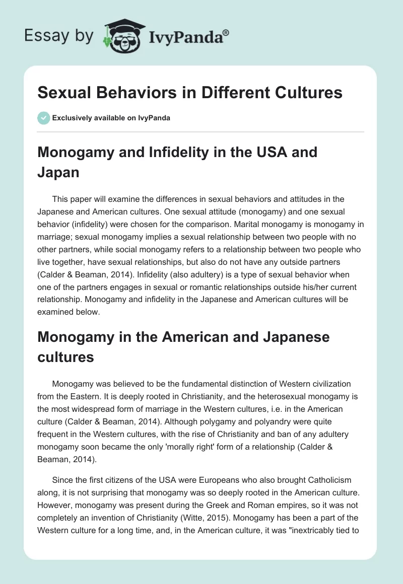 Sexual Behaviors In Different Cultures 1101 Words Essay Example 