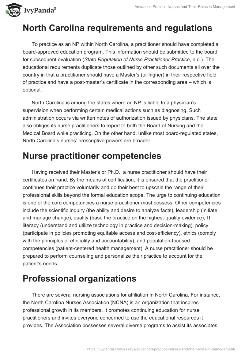 Advanced Practice Nurses and Their Roles in Management. Page 3