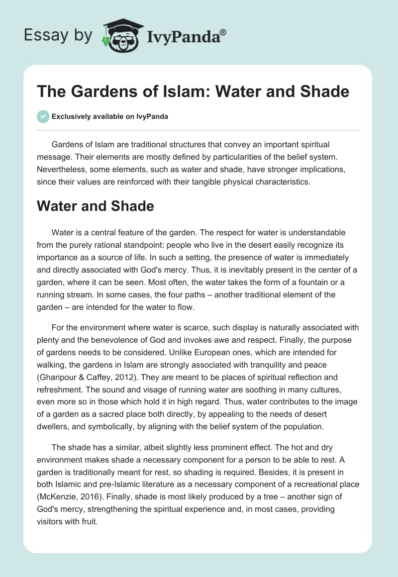 The Gardens of Islam: Water and Shade. Page 1