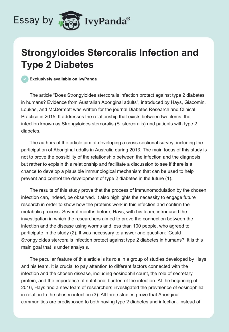 Strongyloides Stercoralis Infection and Type 2 Diabetes. Page 1