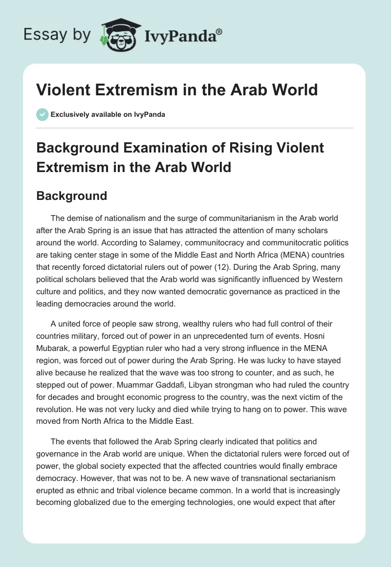 Violent Extremism in the Arab World. Page 1