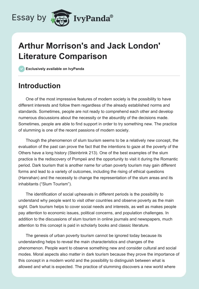 Arthur Morrison's and Jack London' Literature Comparison. Page 1