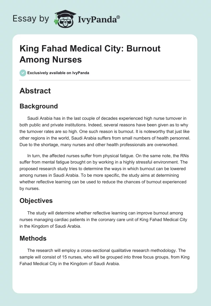 King Fahad Medical City: Burnout Among Nurses. Page 1