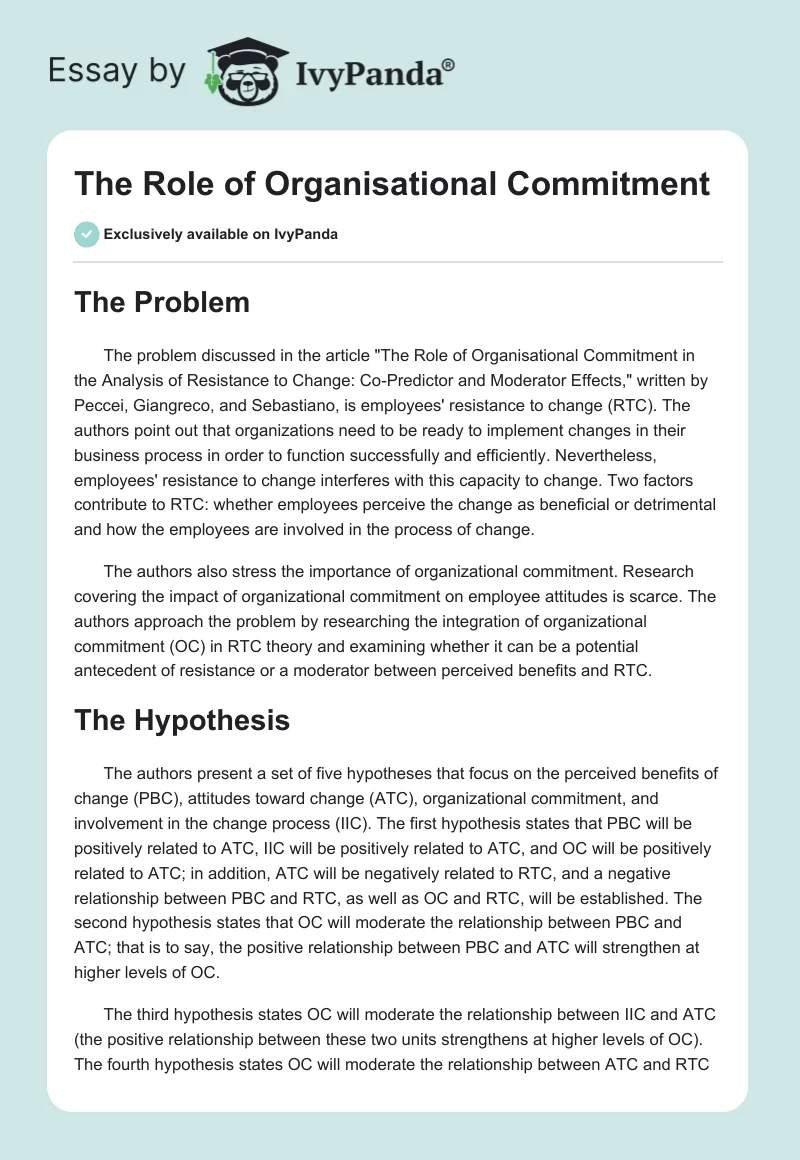 The Role of Organisational Commitment. Page 1