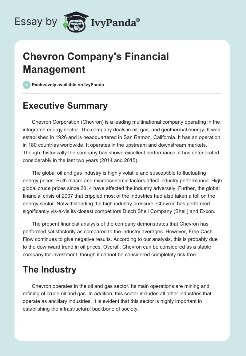 Chevron Company's Financial Management. Page 1