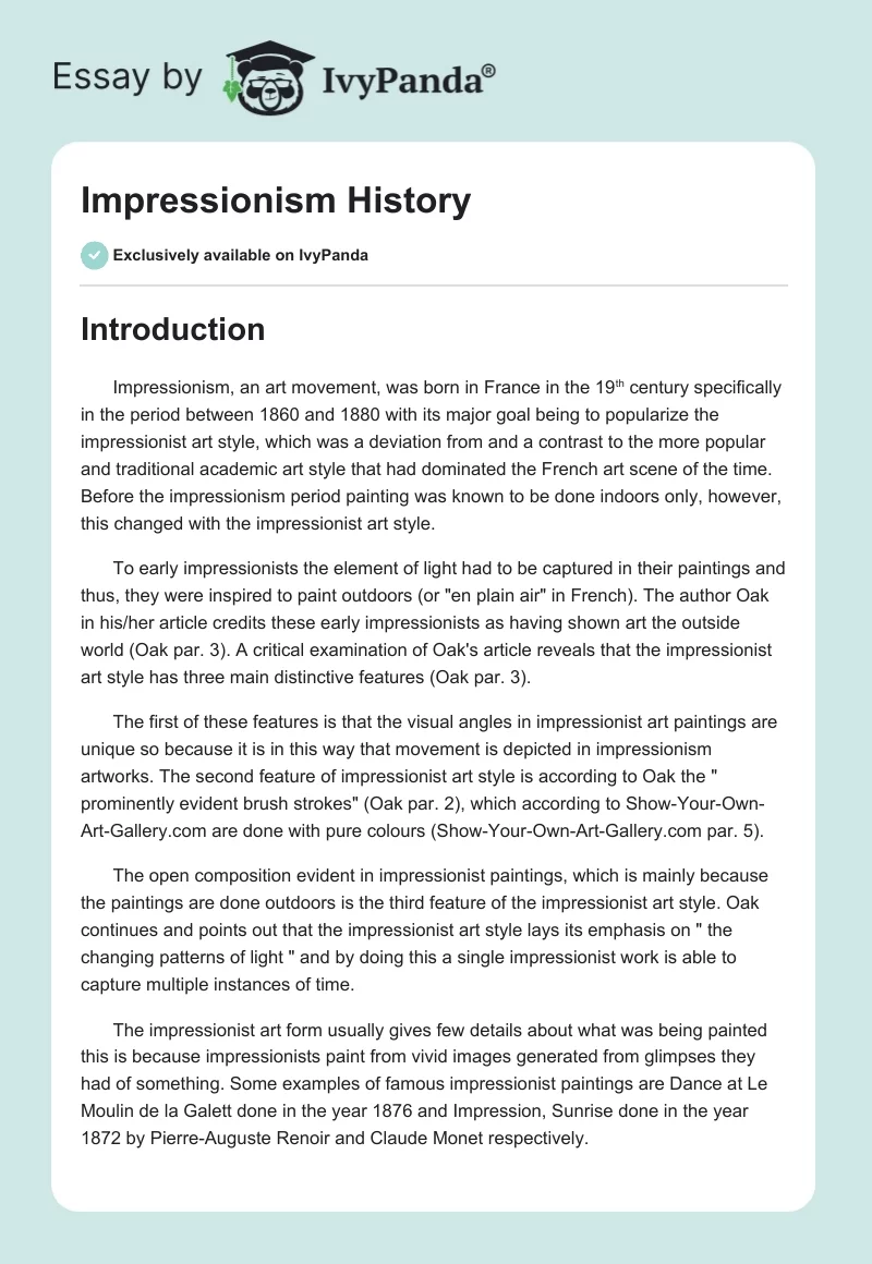 Impressionism History. Page 1