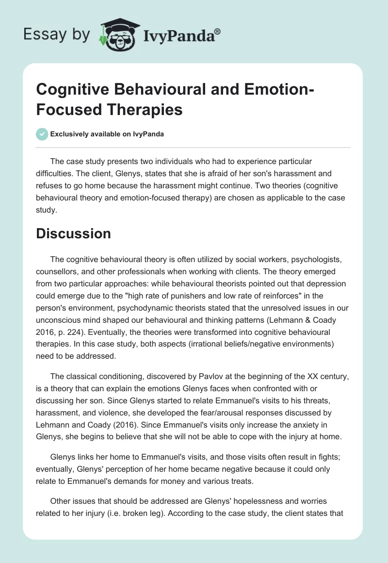 Cognitive Behavioural and Emotion-Focused Therapies. Page 1