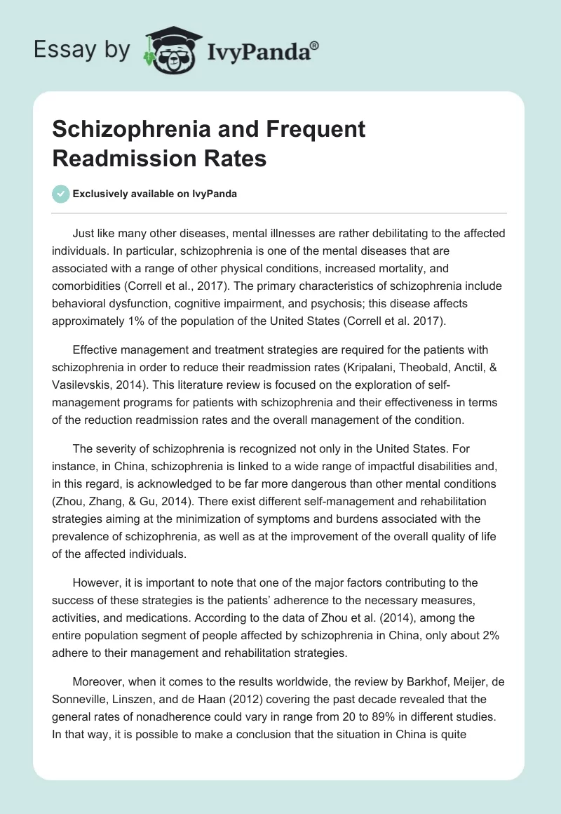 Schizophrenia and Frequent Readmission Rates. Page 1