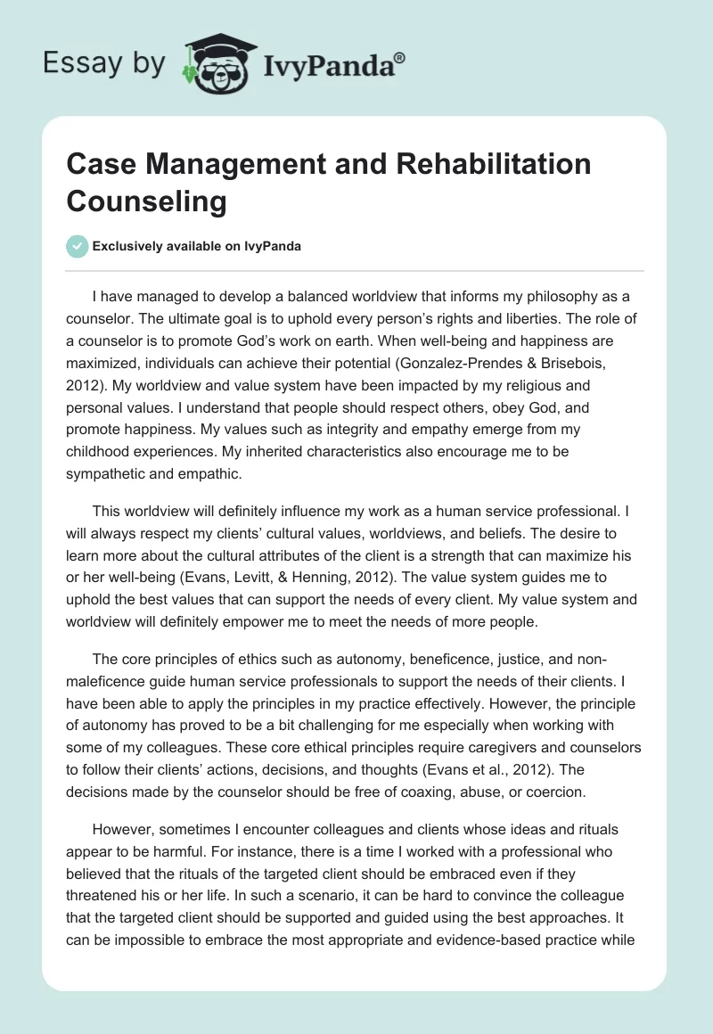 Case Management and Rehabilitation Counseling. Page 1