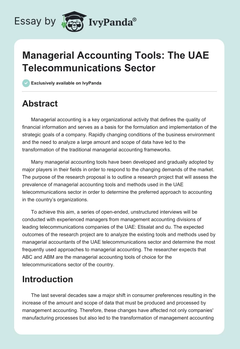 Managerial Accounting Tools: The UAE Telecommunications Sector. Page 1