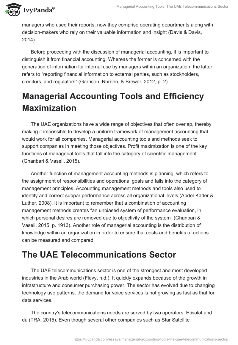 Managerial Accounting Tools: The UAE Telecommunications Sector. Page 3
