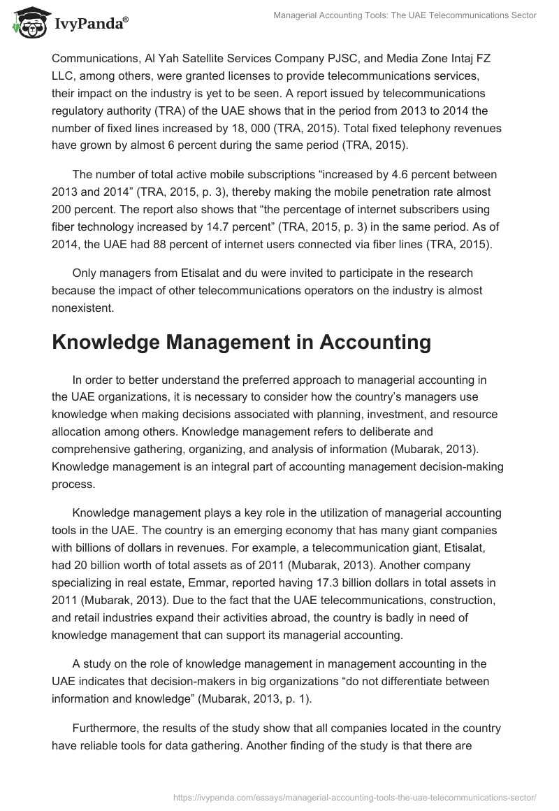Managerial Accounting Tools: The UAE Telecommunications Sector. Page 4