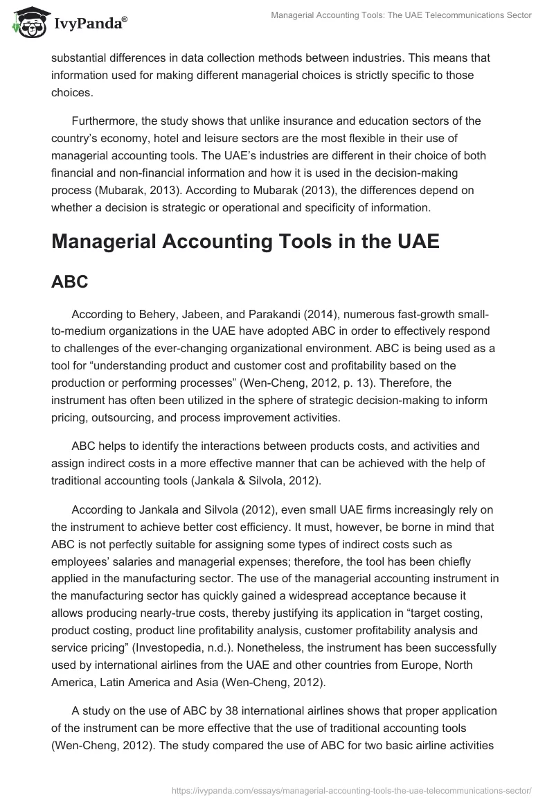 Managerial Accounting Tools: The UAE Telecommunications Sector. Page 5
