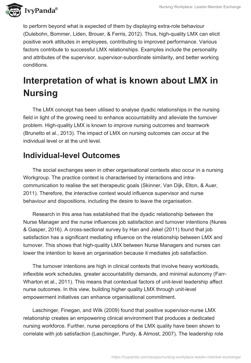 Nursing Workplace: Leader-Member Exchange. Page 4