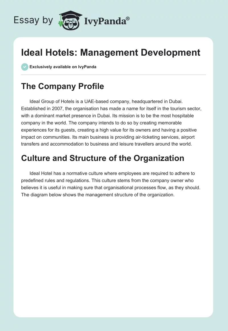 Ideal Hotels: Management Development. Page 1