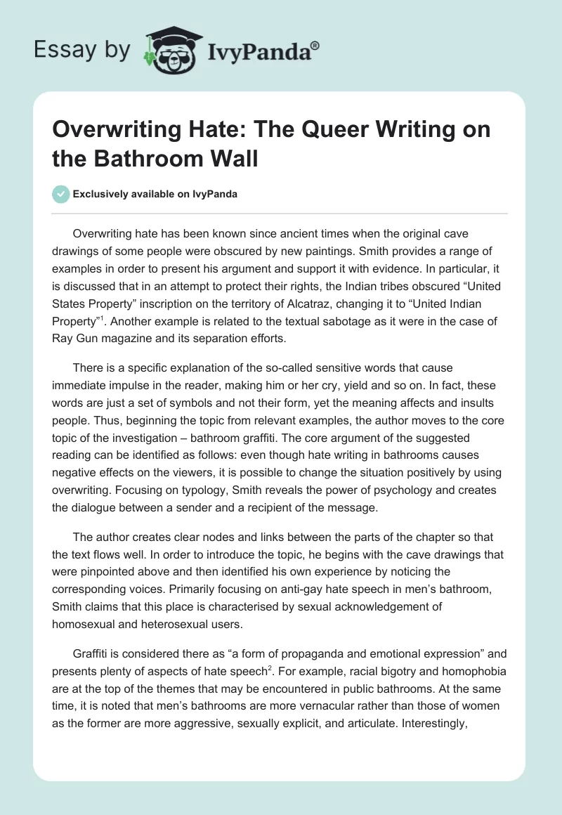 Overwriting Hate: The Queer Writing on the Bathroom Wall. Page 1